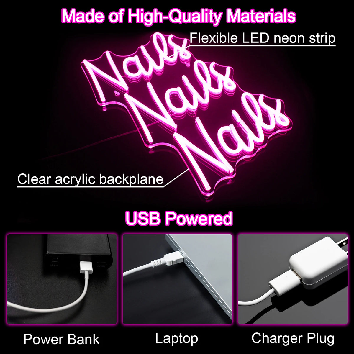 Nails Nails Nails – LED-neonreclame (5 V USB)