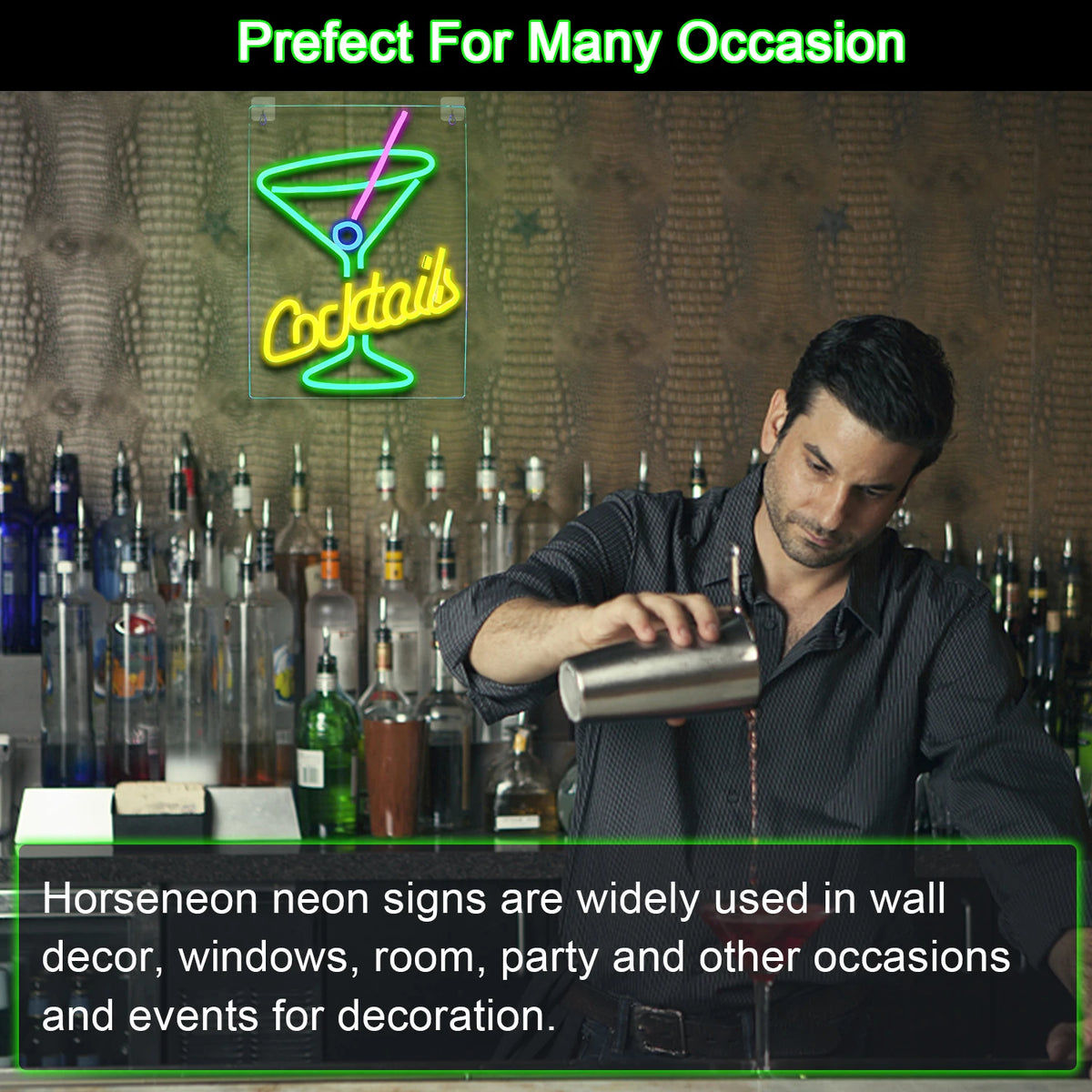 Cocktails – Groen cocktailglas – LED-neonreclame (5 V USB)