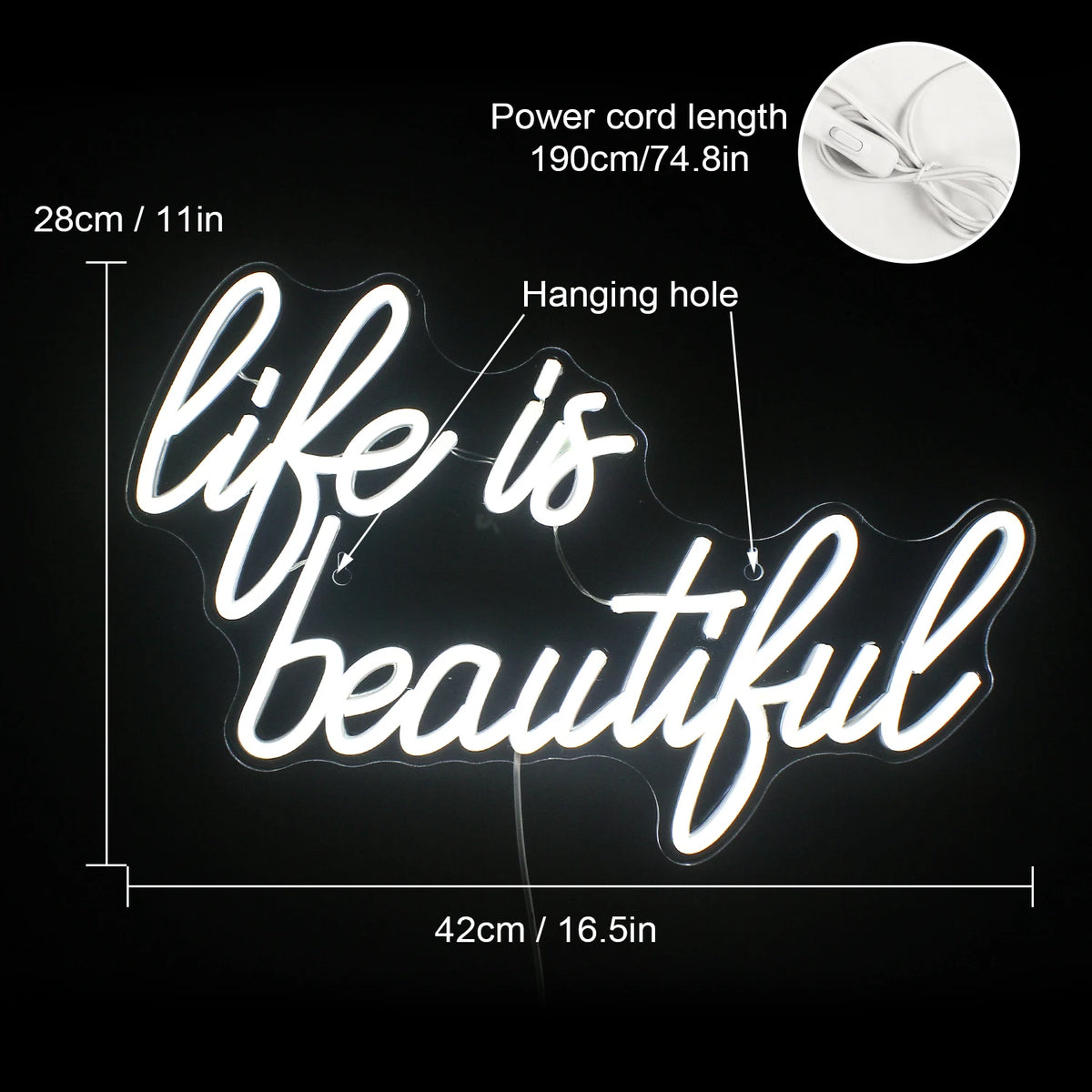 Life is beautiful – LED-neonbord (5 V USB)