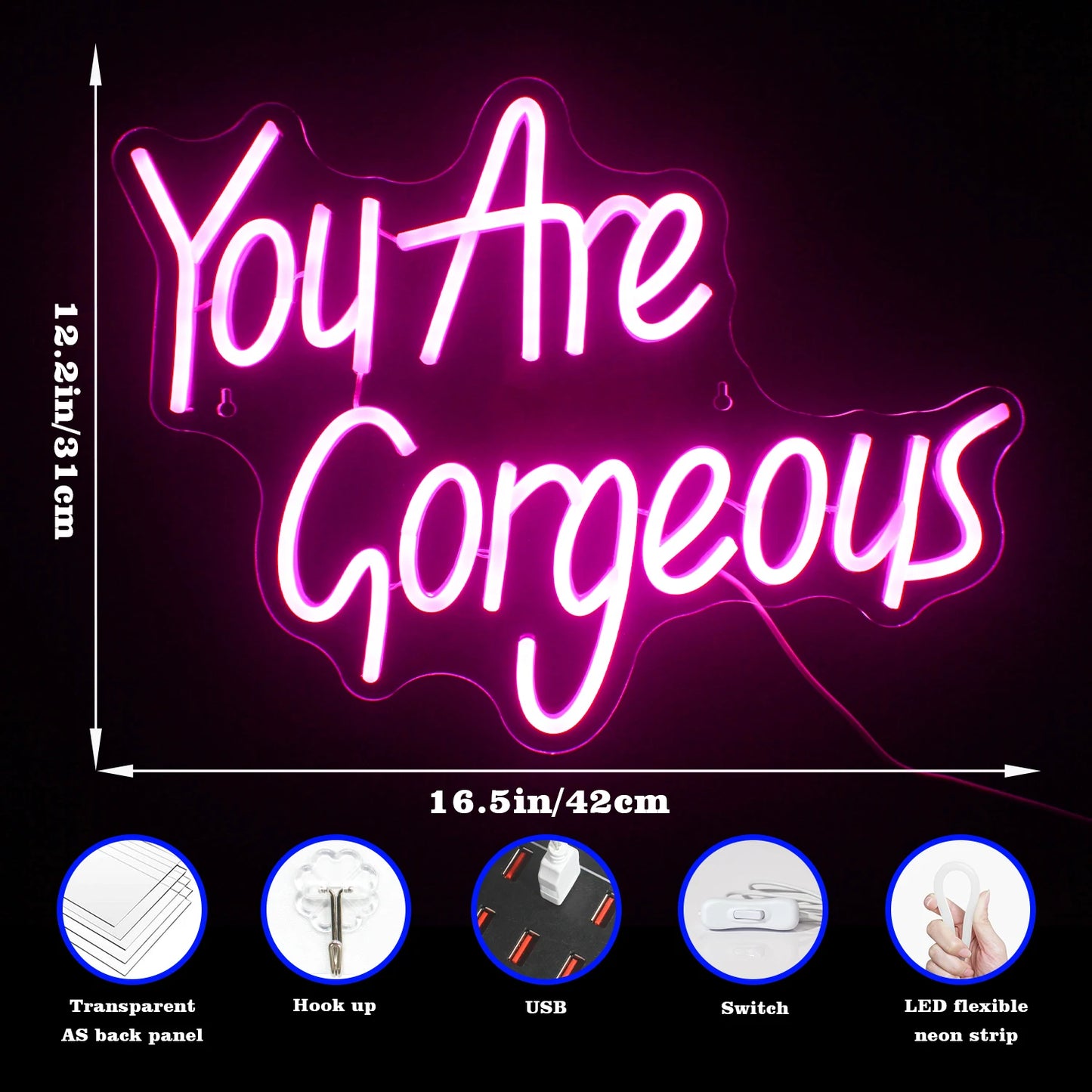 You Are Gorgeous 5V USB LED Neon Sign - Budget Friendly