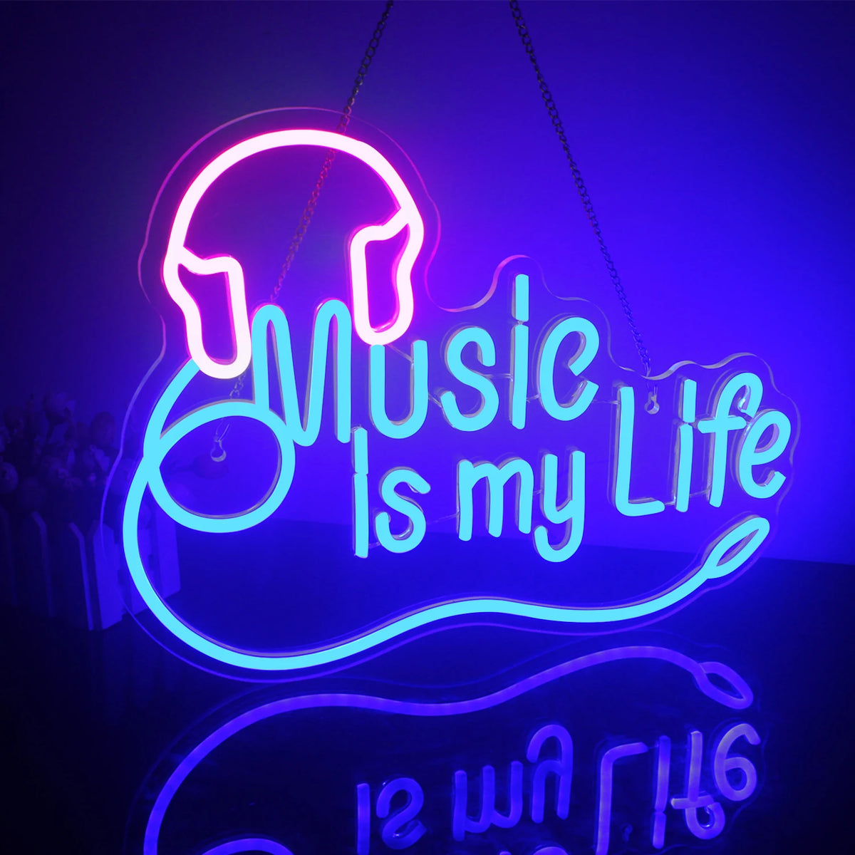 Music is my Life – Hoofdtelefoon – LED-neonbord (5 V USB)