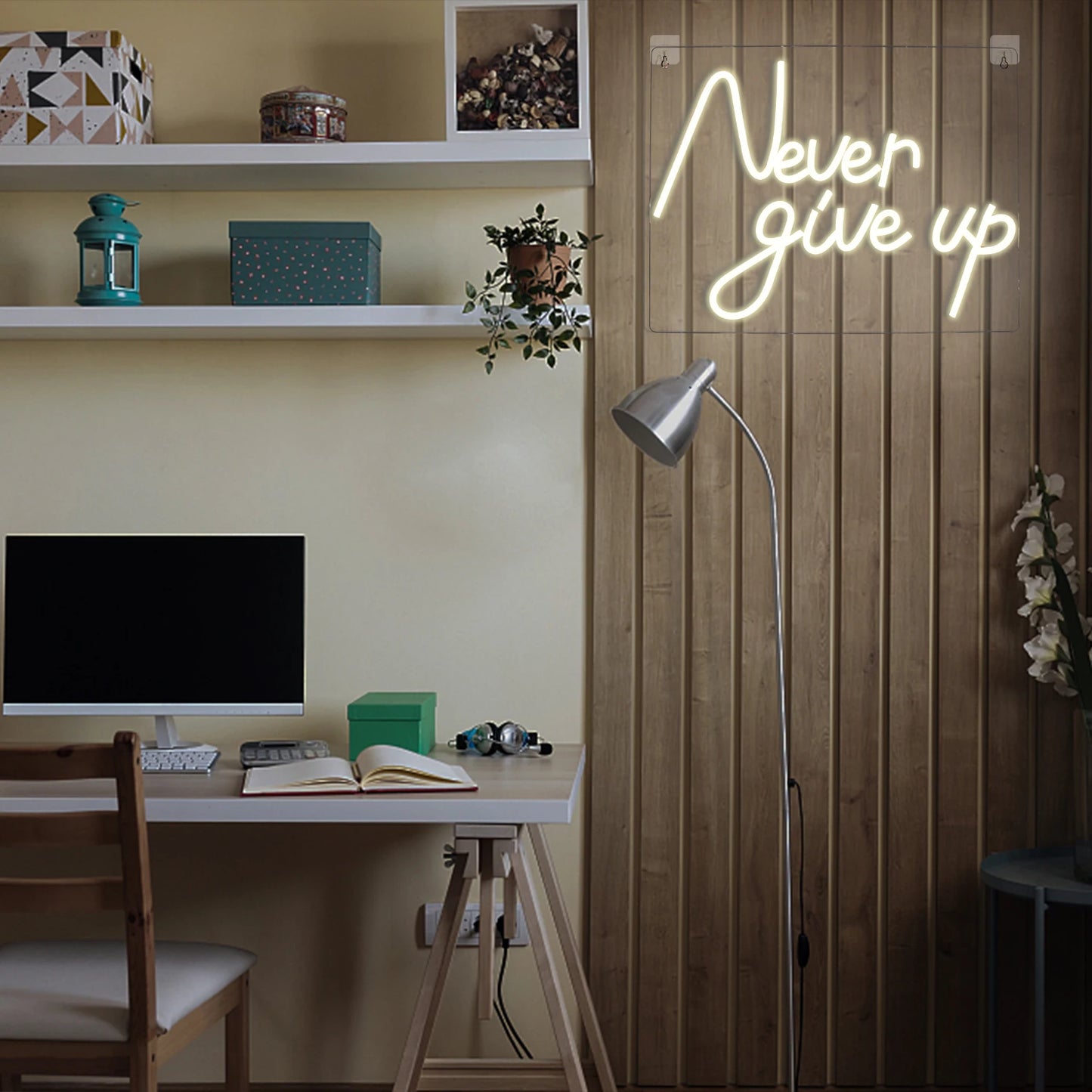 Never Give Up 5V USB LED Neon Sign - Budget Friendly