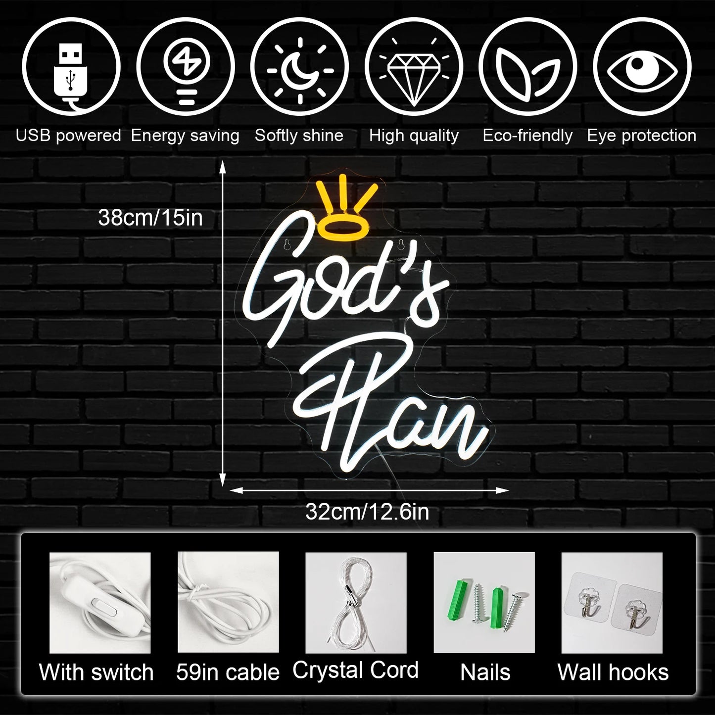 God's Plan Letter 5V USB LED Neon Sign - Budget Friendly