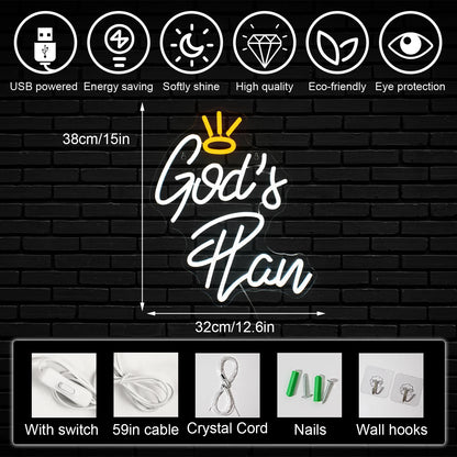 God's Plan Letter 5V USB LED Neon Sign - Budget Friendly