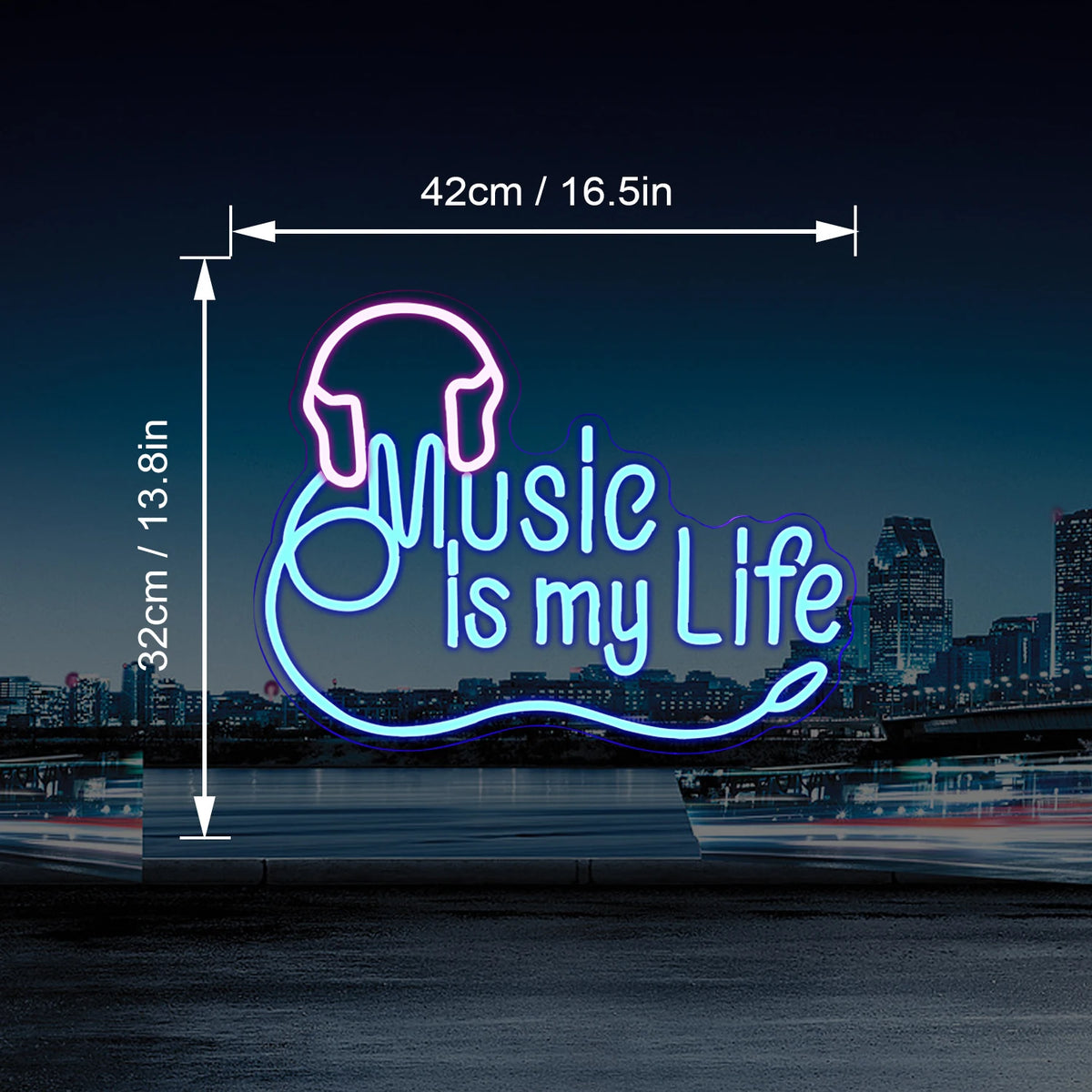Music is my Life – Hoofdtelefoon – LED-neonbord (5 V USB)