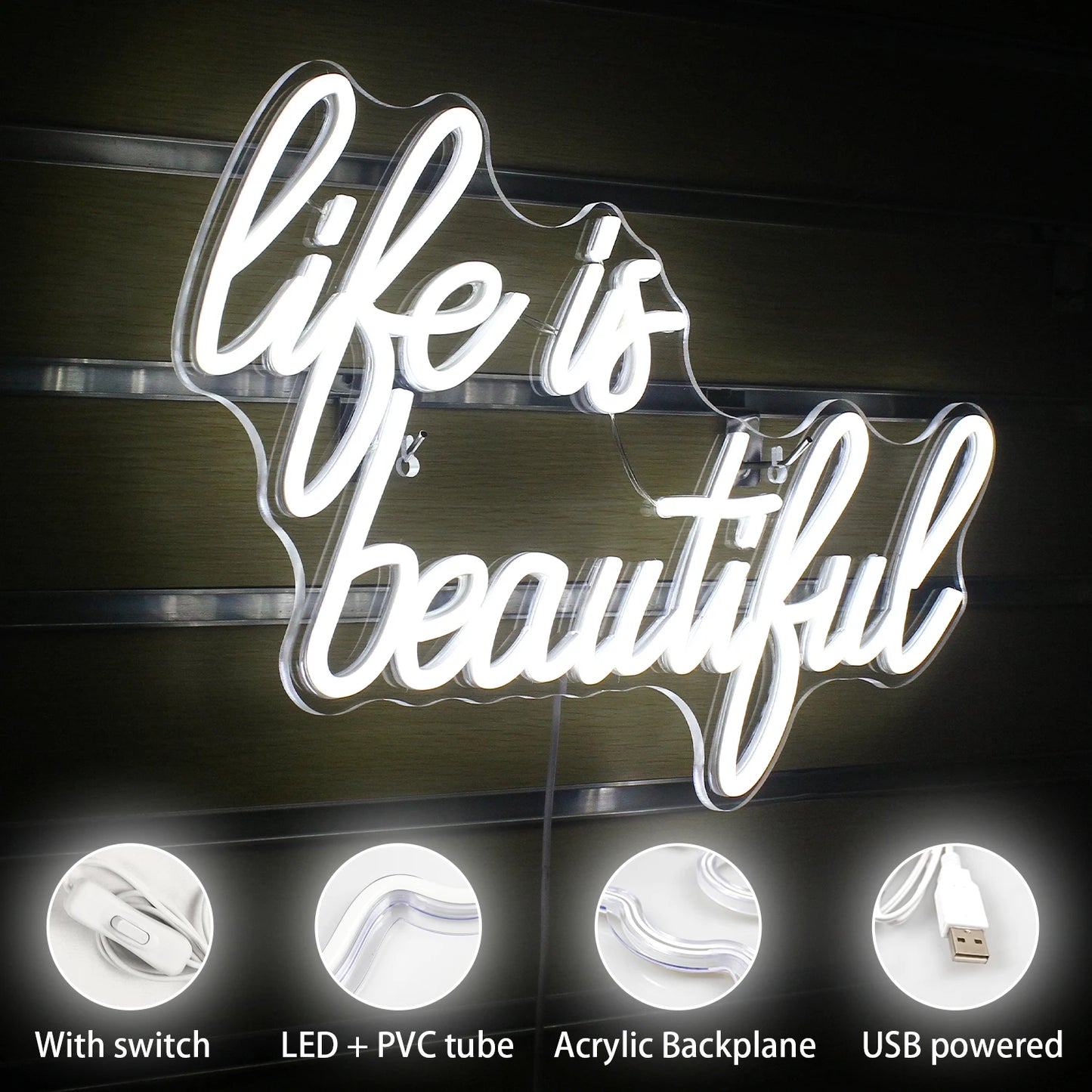 Life is beautiful 5V USB LED Neon Sign - Budget Friendly