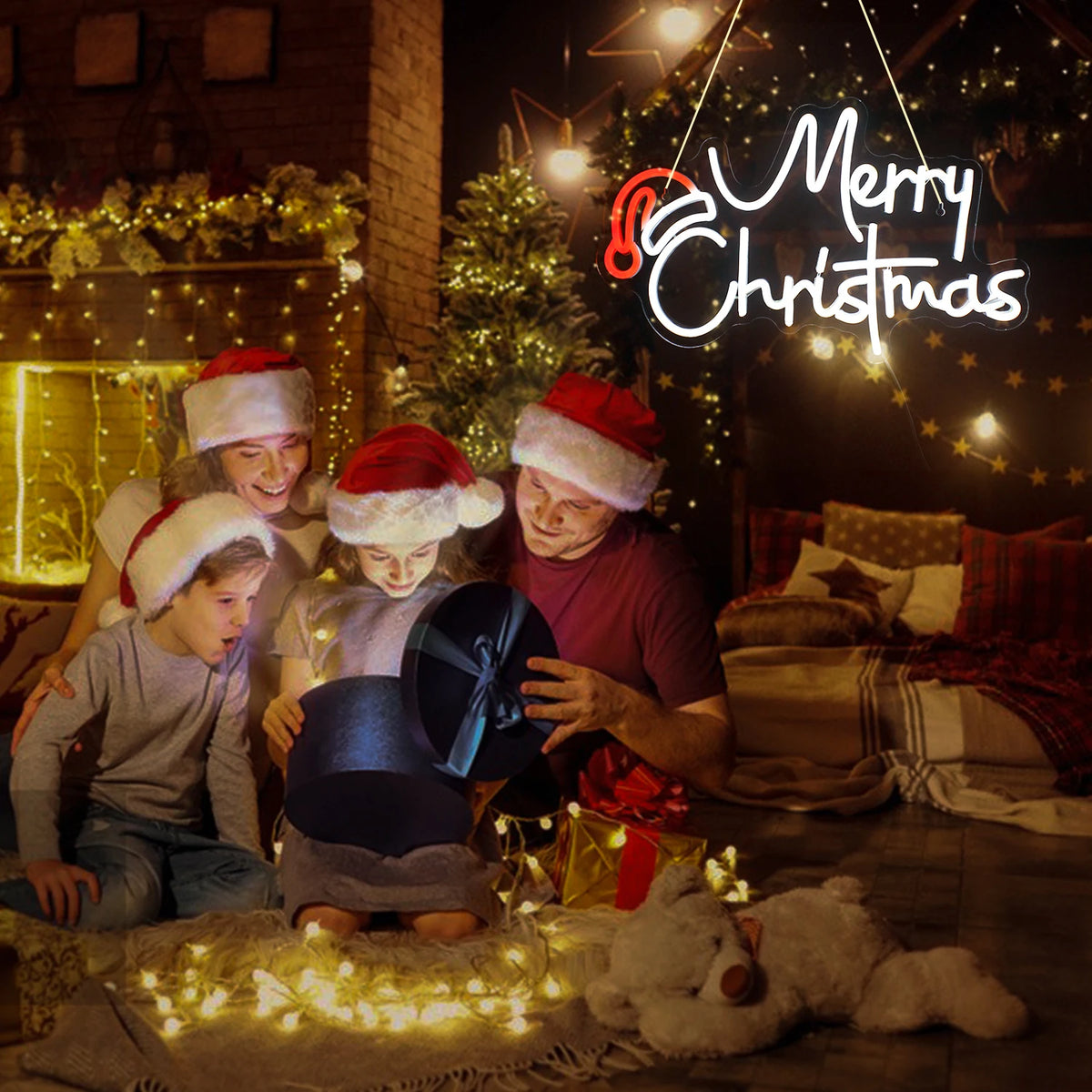 Merry Christmas – Kerstmuts – LED-neonbord (5 V USB)