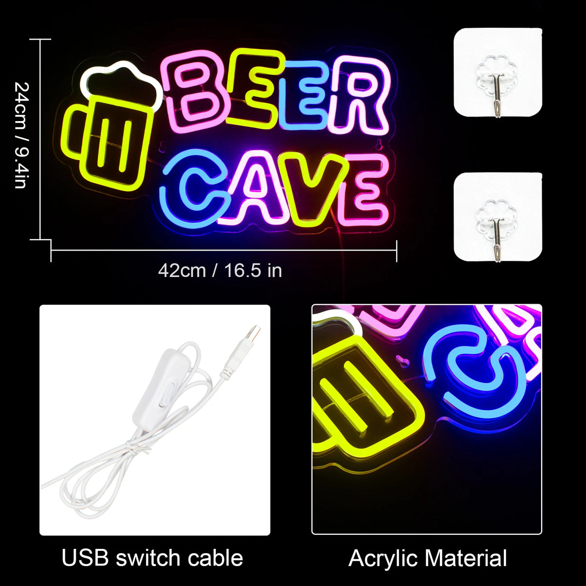 Beer Cave 5V USB LED Neon Sign - Budget Friendly