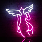 Een stijlvol en opvallend Angel LED-neonbord met een lichtgevende, minimalistische omtrek van een engel met vleugels.
