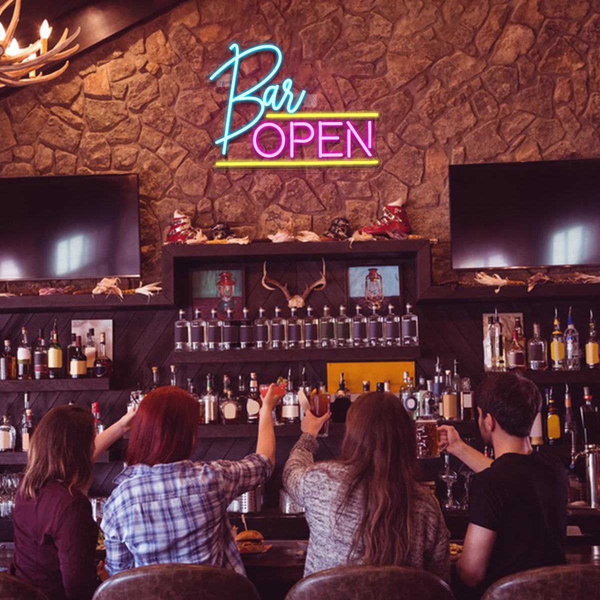 BAR OPEN – Horizontale lijnen – LED-neonreclame (5 V USB)