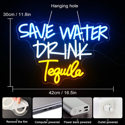 Save Water Drink Tequila 5V USB LED Neon Sign - Budget Friendly