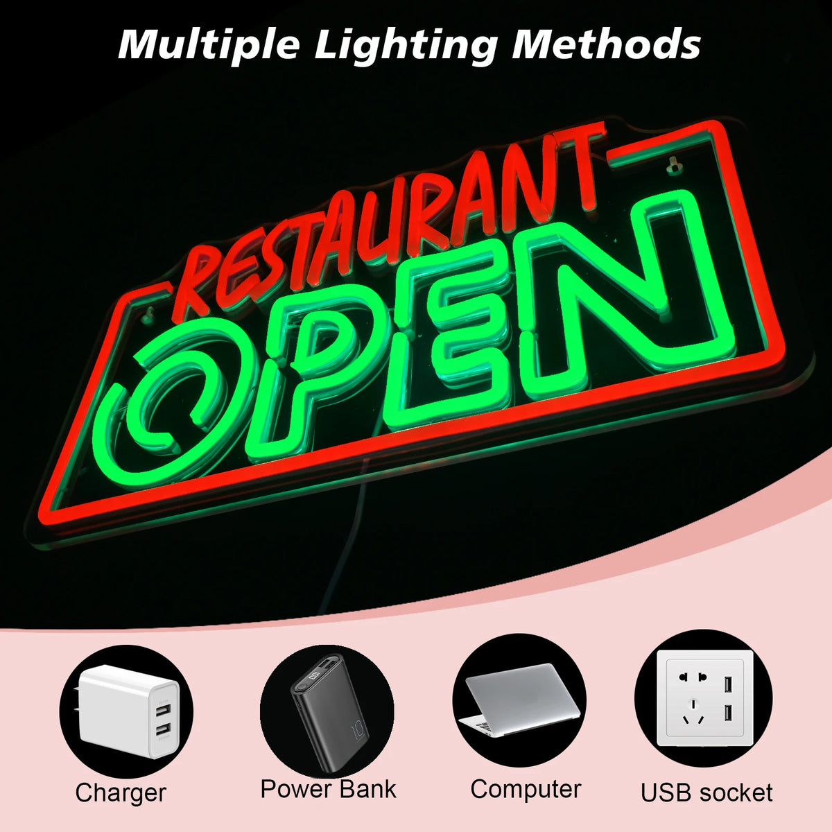 Restaurant OPEN – LED-neonreclame (5 V USB)