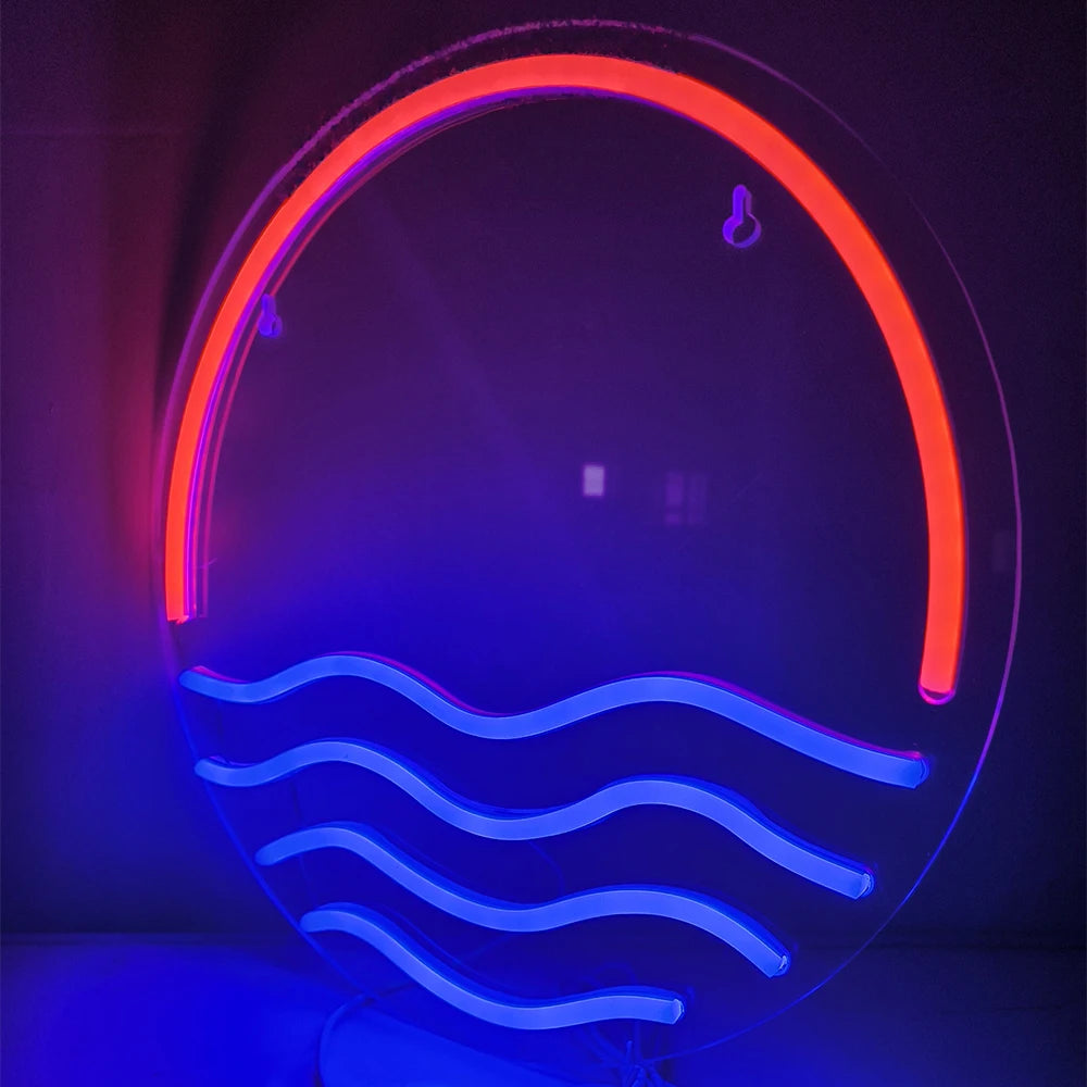 Zonsondergang en zee – LED-neonbord (5 V USB)