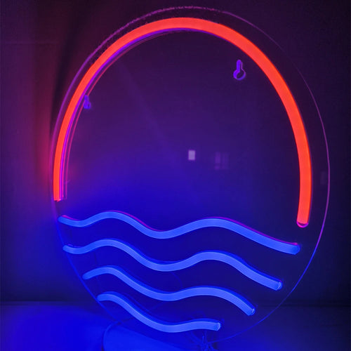 Zonsondergang en zee – LED-neonbord (5 V USB)