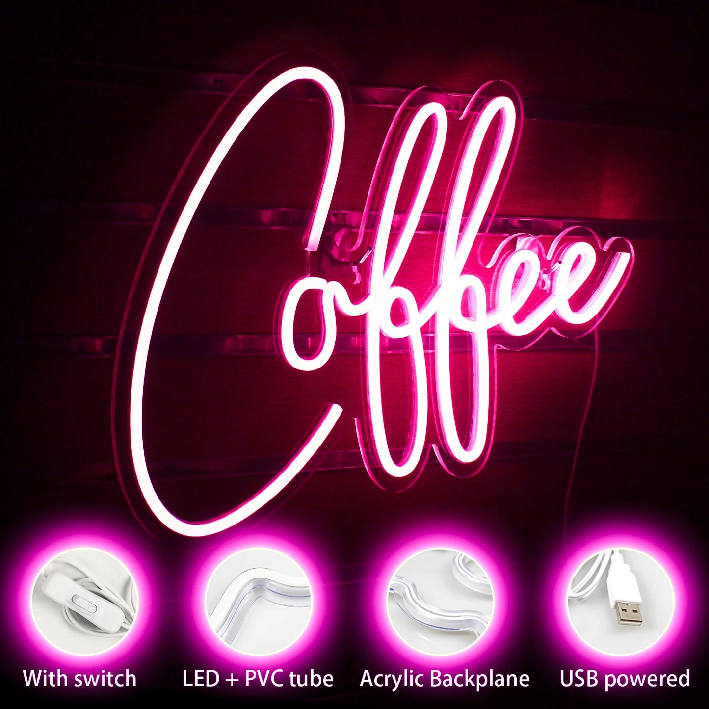 Pink Coffee 5V USB LED Neon Sign - Budget Friendly