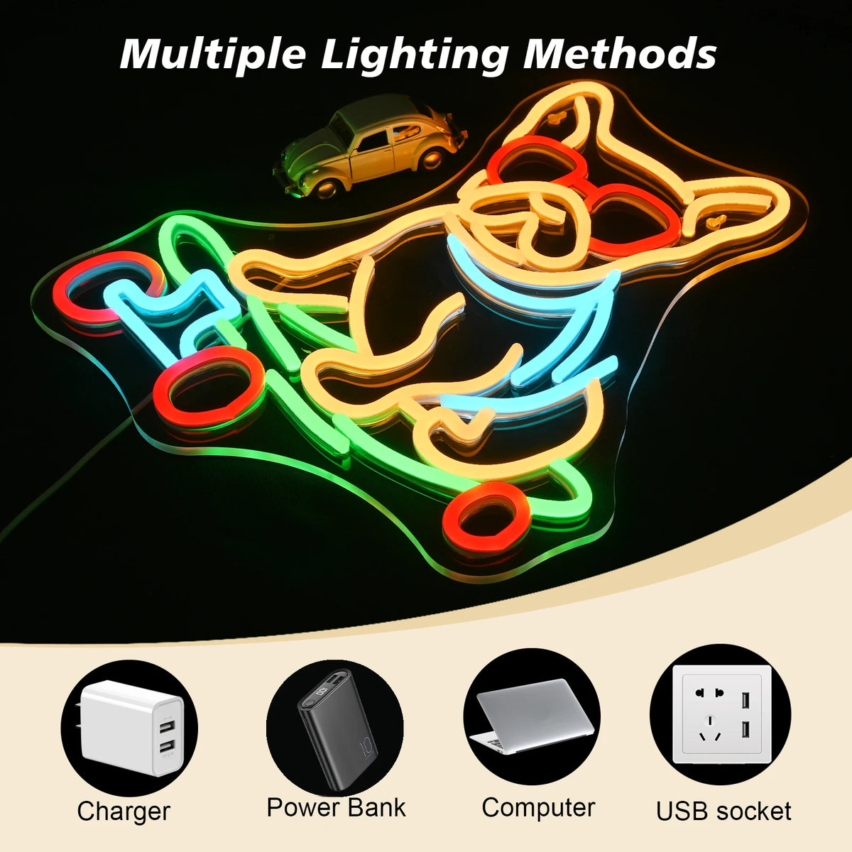 Skateboardende hond – LED-neonbord (5 V USB)