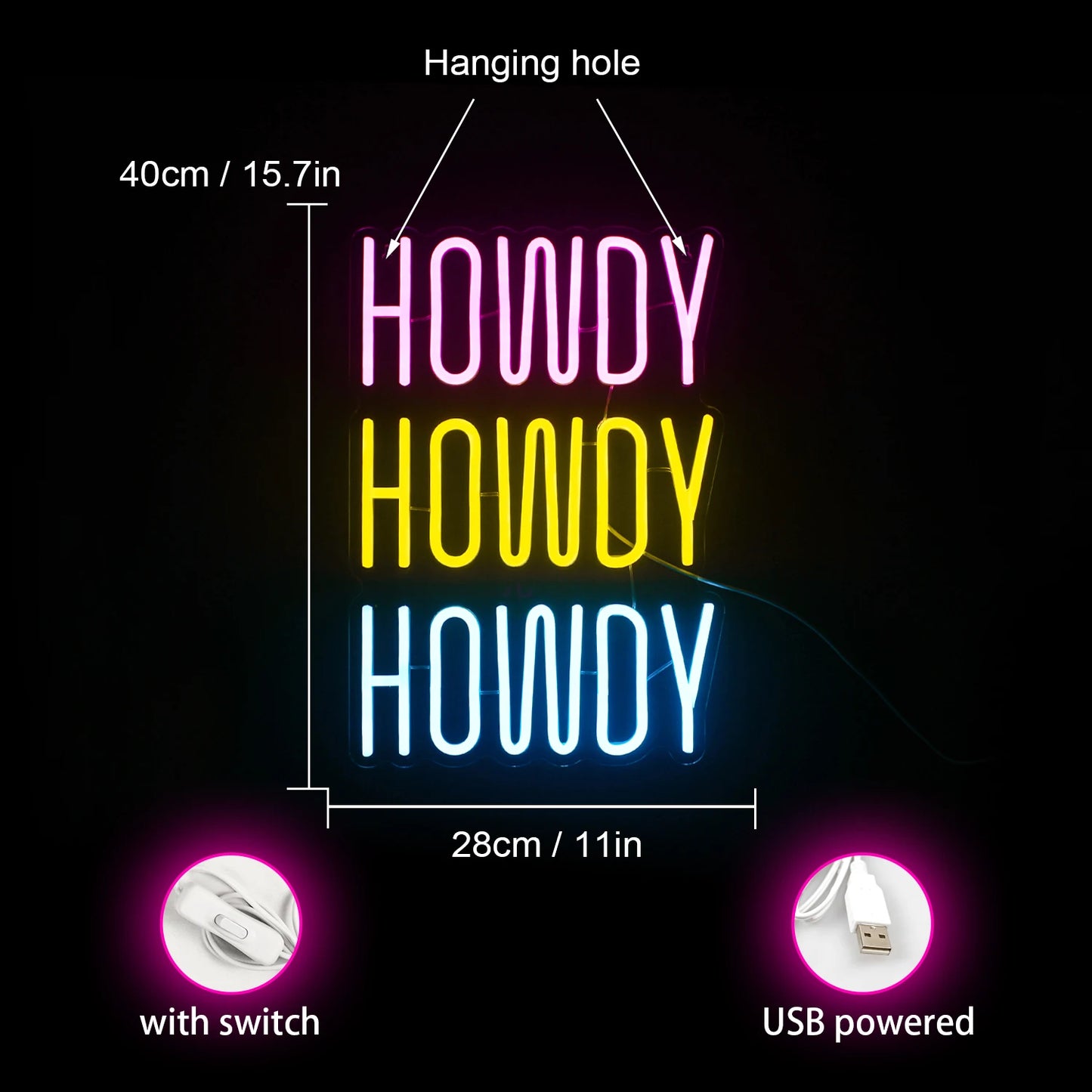 Howdy 5V USB LED Neon Sign - Budget Friendly