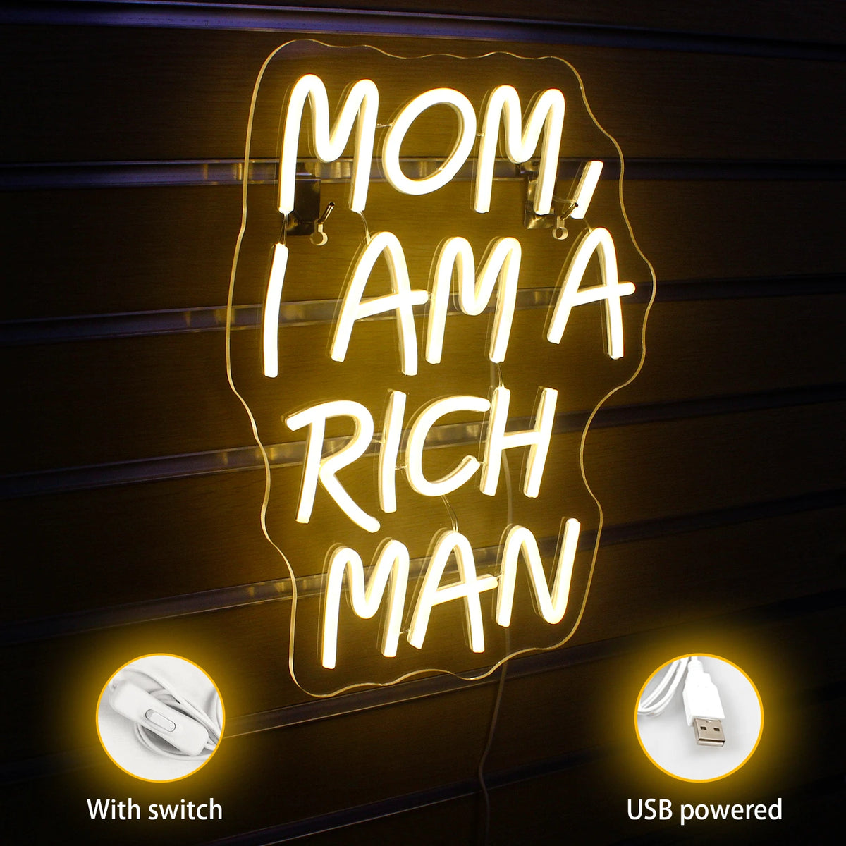 Mom I Am A Rich Man – LED-neonbord (5 V USB)
