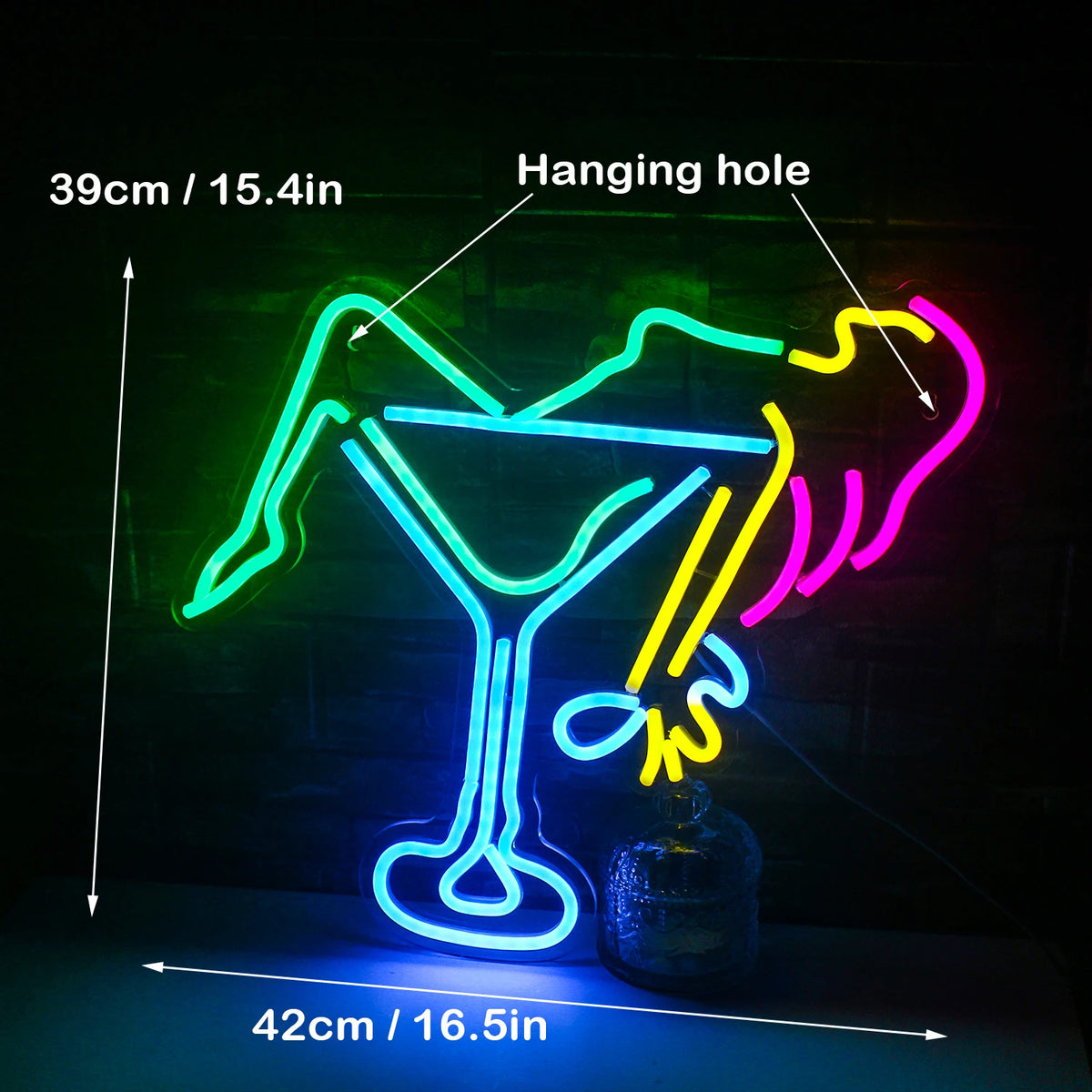 Vrouw die in een cocktailglas ligt – LED-neonreclame (5 V USB)