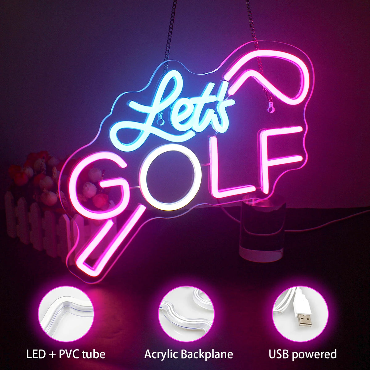 Let's GOLF – Golfclub – LED-neonbord (5 V USB)