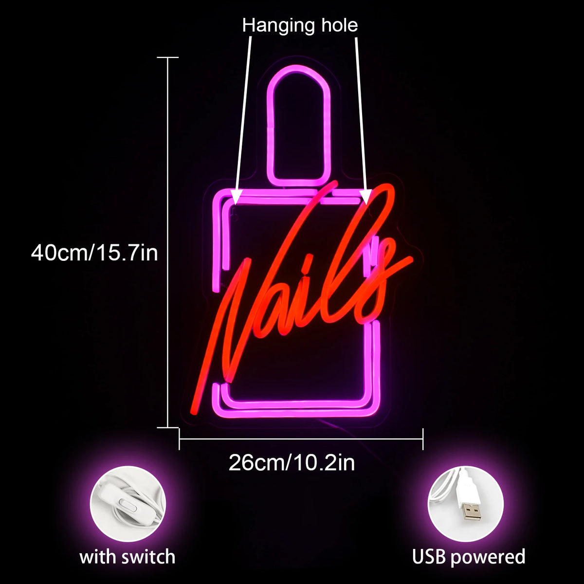 Nails – Nagellakflesje – LED-neonreclame (5 V USB)