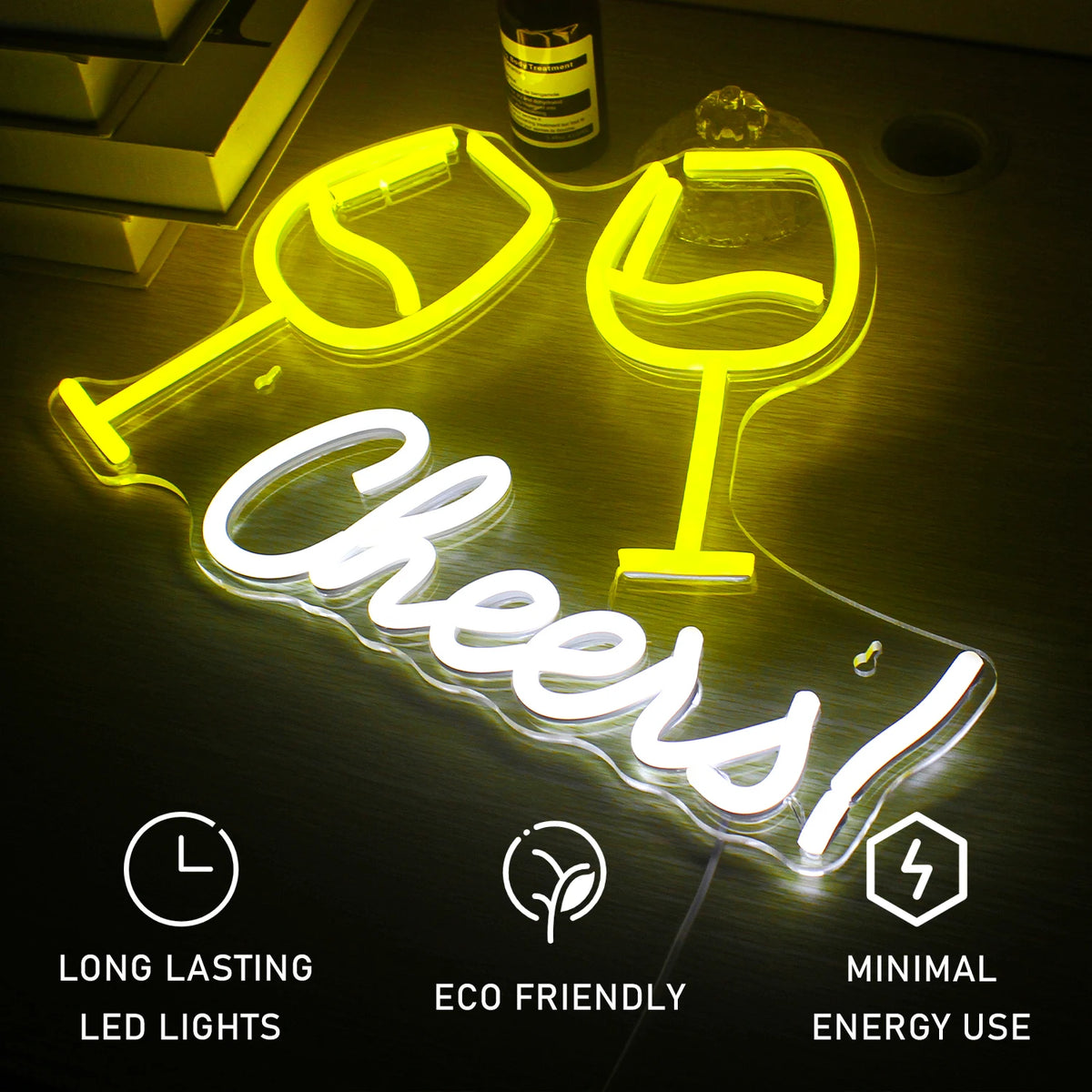 Cheers! – Klinkende wijnglazen – LED-neonbord (5 V USB)