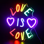 LOVE IS LOVE – Hartjes en kleurrijke letters – LED-neonbord (5 V USB)