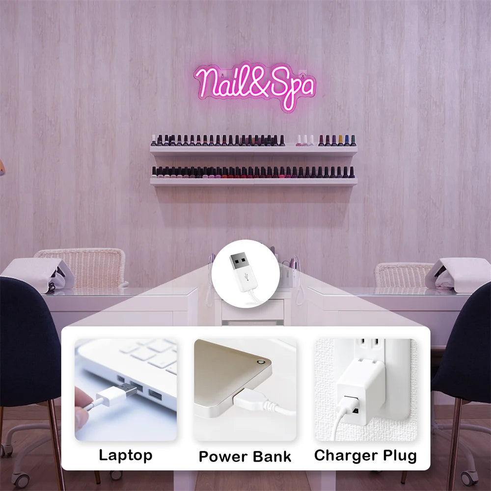 Nail & Spa 5V USB LED Neon Sign - Budget Friendly