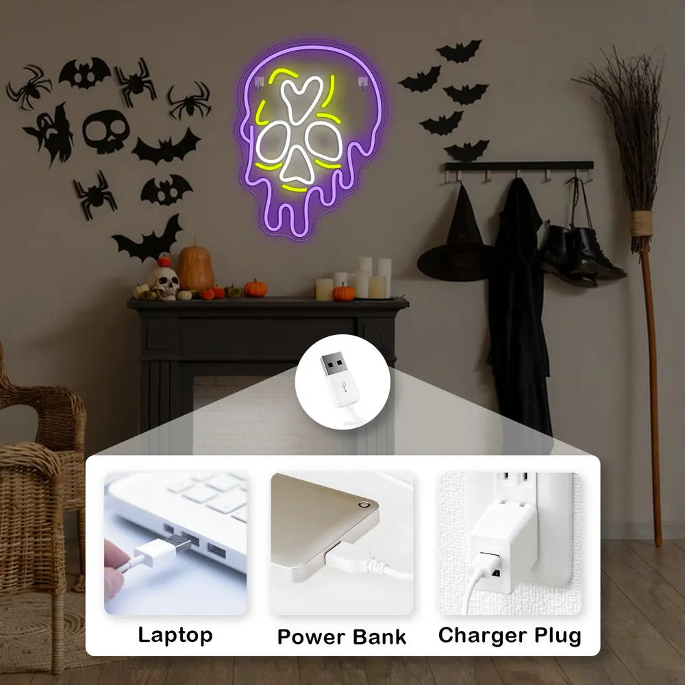 Purple Skull 5V USB LED Neon Sign - Budget Friendly