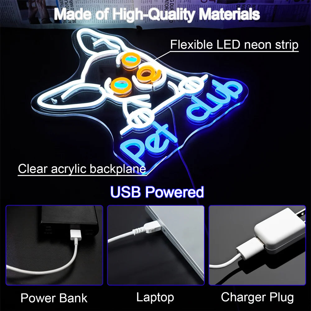 Pet Club – Hondengezicht – LED-neonbord (5 V USB)