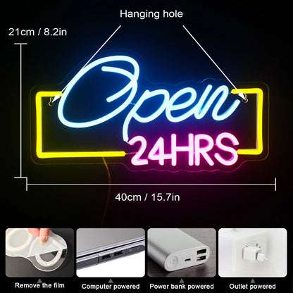 24HRS Open 5V USB LED Neon Sign - Budget Friendly