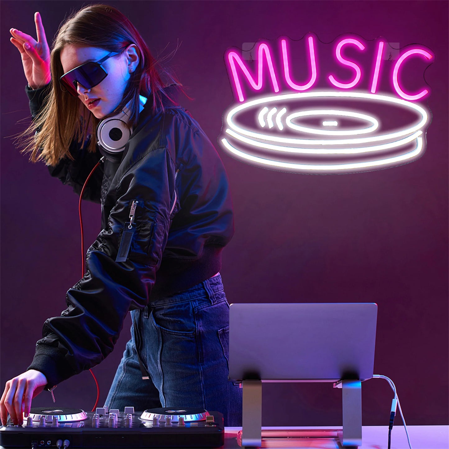 Music Record 5V Mini USB LED Neon Sign - Budget Friendly
