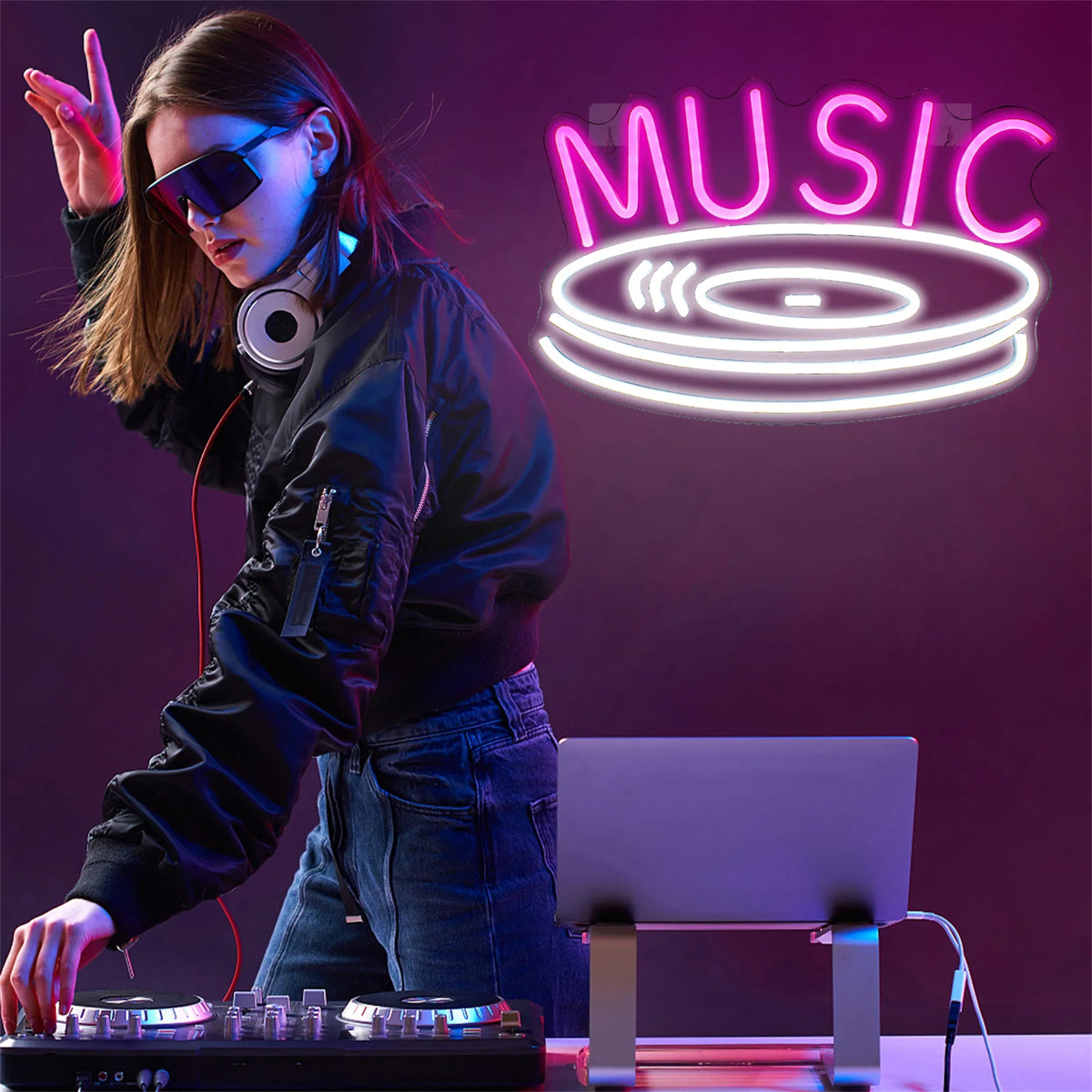 MUSIC – Vinylplaat – LED-neonbord (5 V USB)