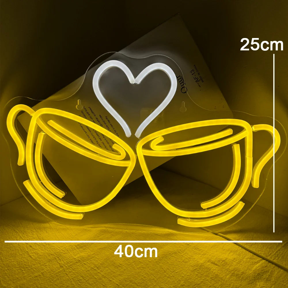 Coffee Cheers Heart 5V USB LED Neon Sign - Budget Friendly