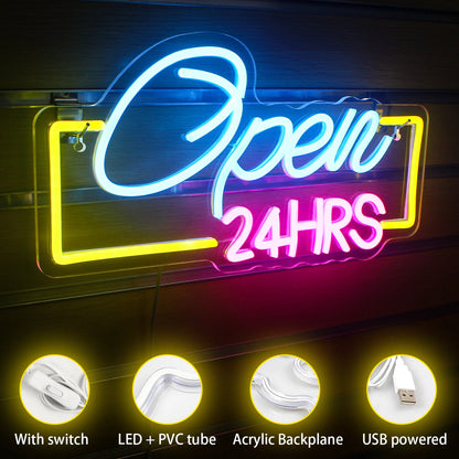 24HRS Open 5V USB LED Neon Sign - Budget Friendly
