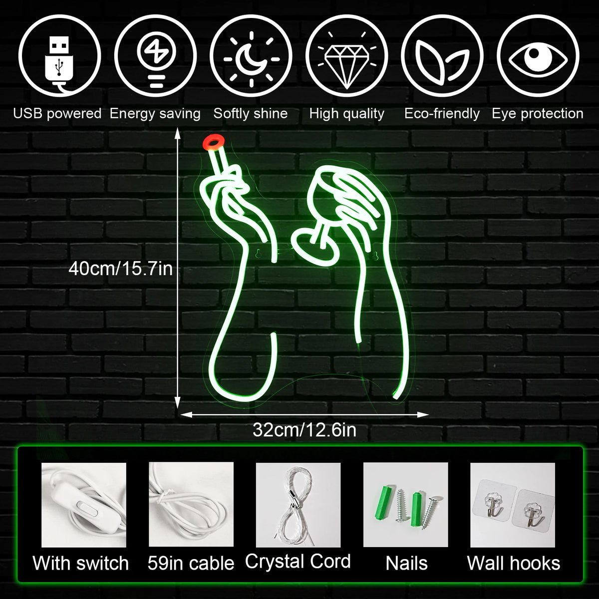 Rook- en drankmotief – LED-neonbord (5 V USB)