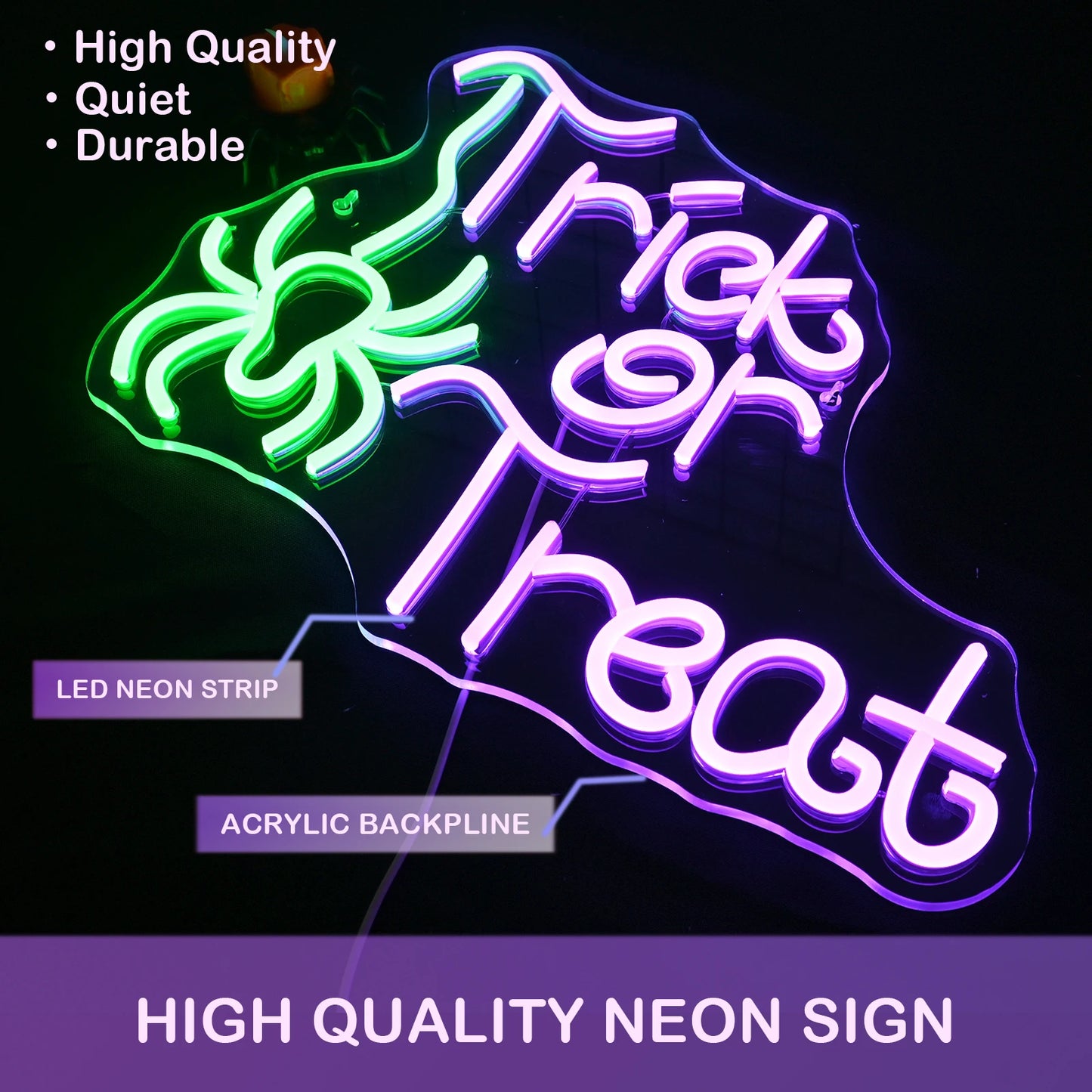 Trick Or Treat Spider 5V USB LED Neon Sign - Budget Friendly