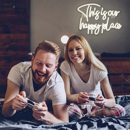 This is our happy place 5V USB LED Neon Sign - Budget Friendly