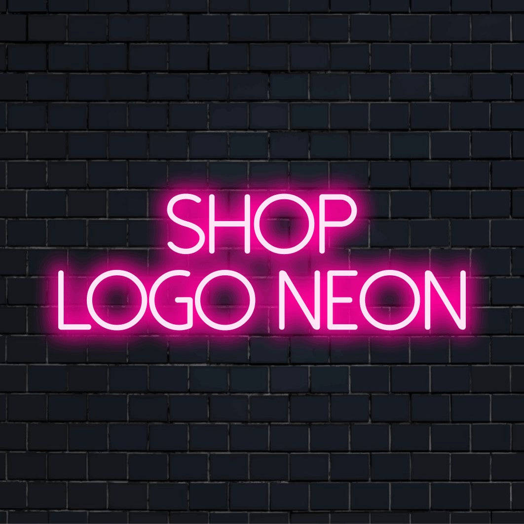 Custom LED neon logo sign with text "Shop Logo Neon"