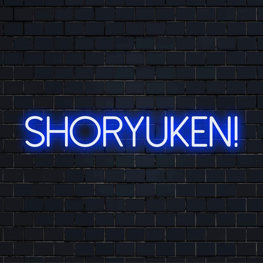 Vibrant Shoryuken! LED neon sign, perfect for gamers. Adds a personalized pop culture vibe to your décor. Neon game art.