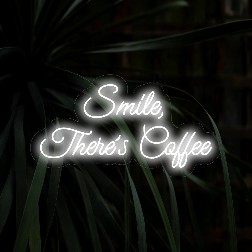 "Smile, There's Coffee Neon Sign" zorgt voor een vrolijke sfeer met de opbeurende boodschap en het ontwerp van een koffiekopje. Het zorgt voor een vrolijke gloed en een positieve en warme sfeer in uw ruimte.
