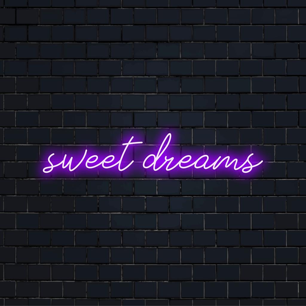 Levendig Sweet Dreams neonbord, perfect voor een sfeervolle slaapkamer; ideale neon wanddecoratie en op maat gemaakte LED-lichtaccessoire.