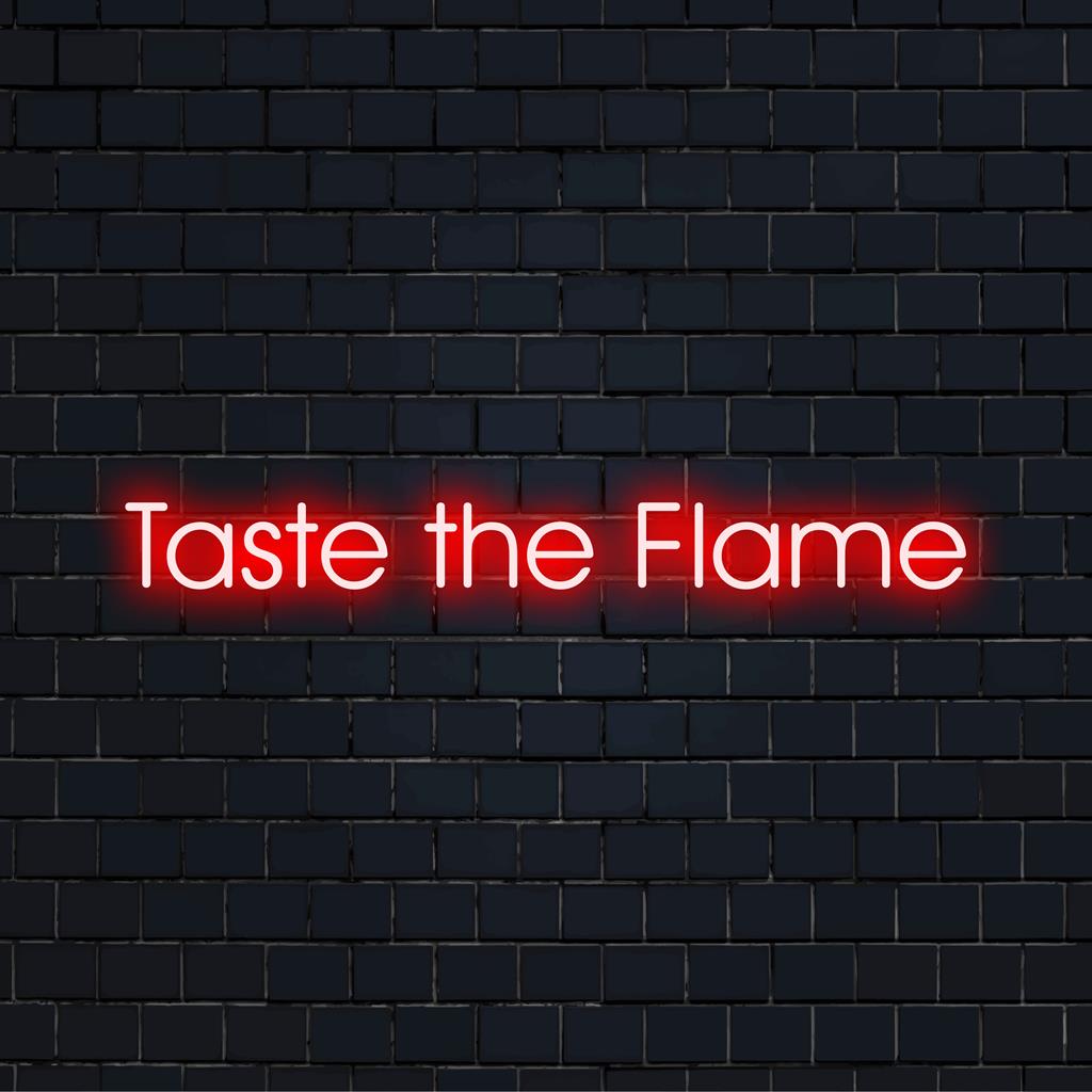 Levendig, op maat gemaakt LED-neonbord met de tekst Taste The Flame straalt vurige energie uit, perfect voor dynamische ruimtes.
