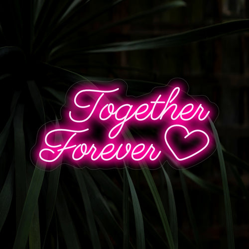 "Together Forever Neon Sign" legt romantiek vast met zijn tijdloze boodschap. Het zachte licht symboliseert de eeuwige band die twee harten in uw ruimte delen.