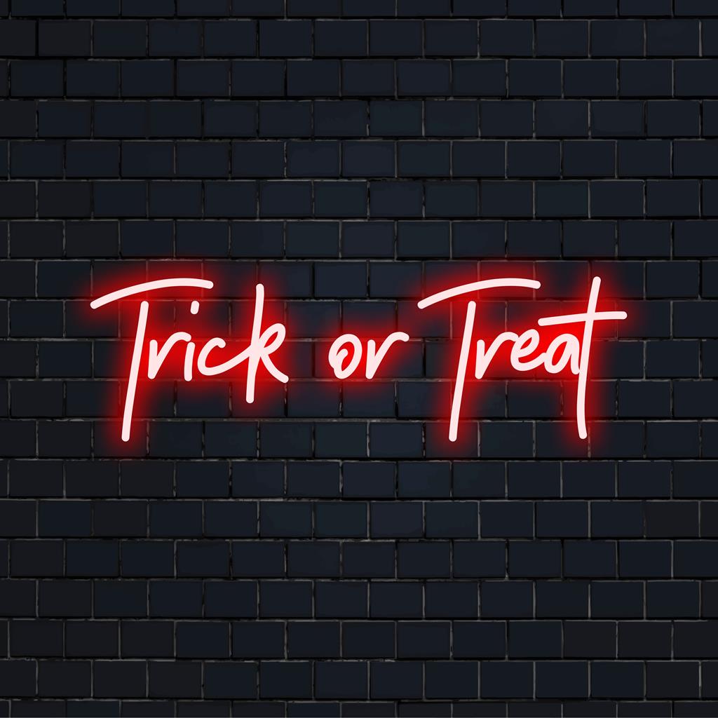 Levendig Trick or Treat LED-neonbord met levendige kleuren, perfect voor feestelijke decoraties en een persoonlijke neonsfeer.