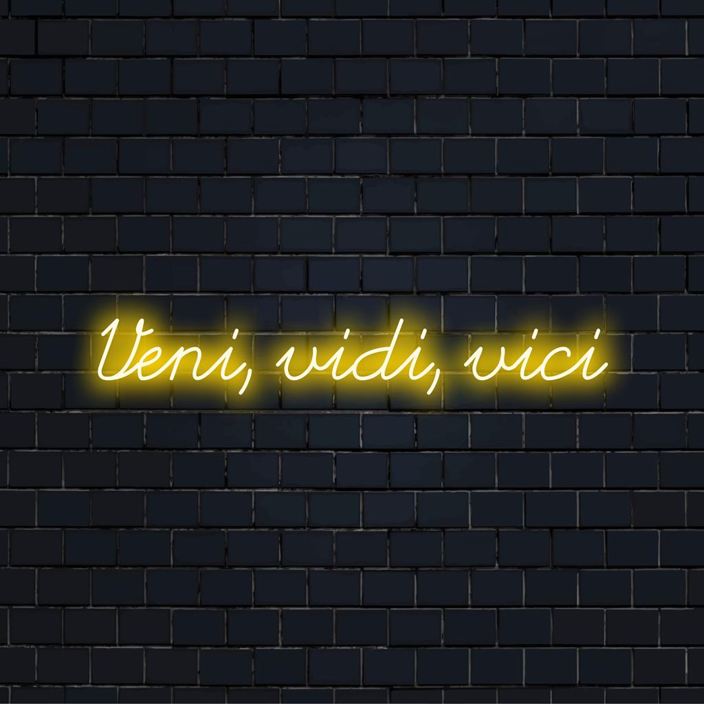 Aangepast LED-neonbord met Veni, Vidi en Vici, perfect om elke omgeving een uniek tintje te geven.