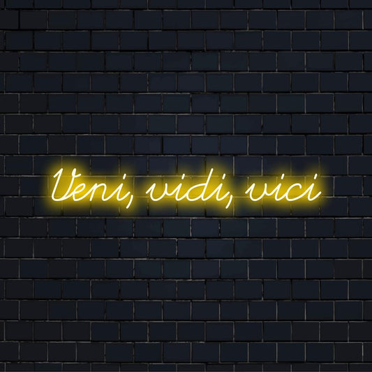 Aangepast LED-neonbord met Veni, Vidi en Vici, perfect om elke omgeving een uniek tintje te geven.