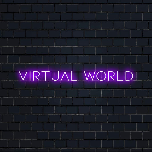 Speciaal LED-neonbord met de titel Virtual World, met een spannend neonkunstwerk. Ideaal als decoratie of als persoonlijke accent.