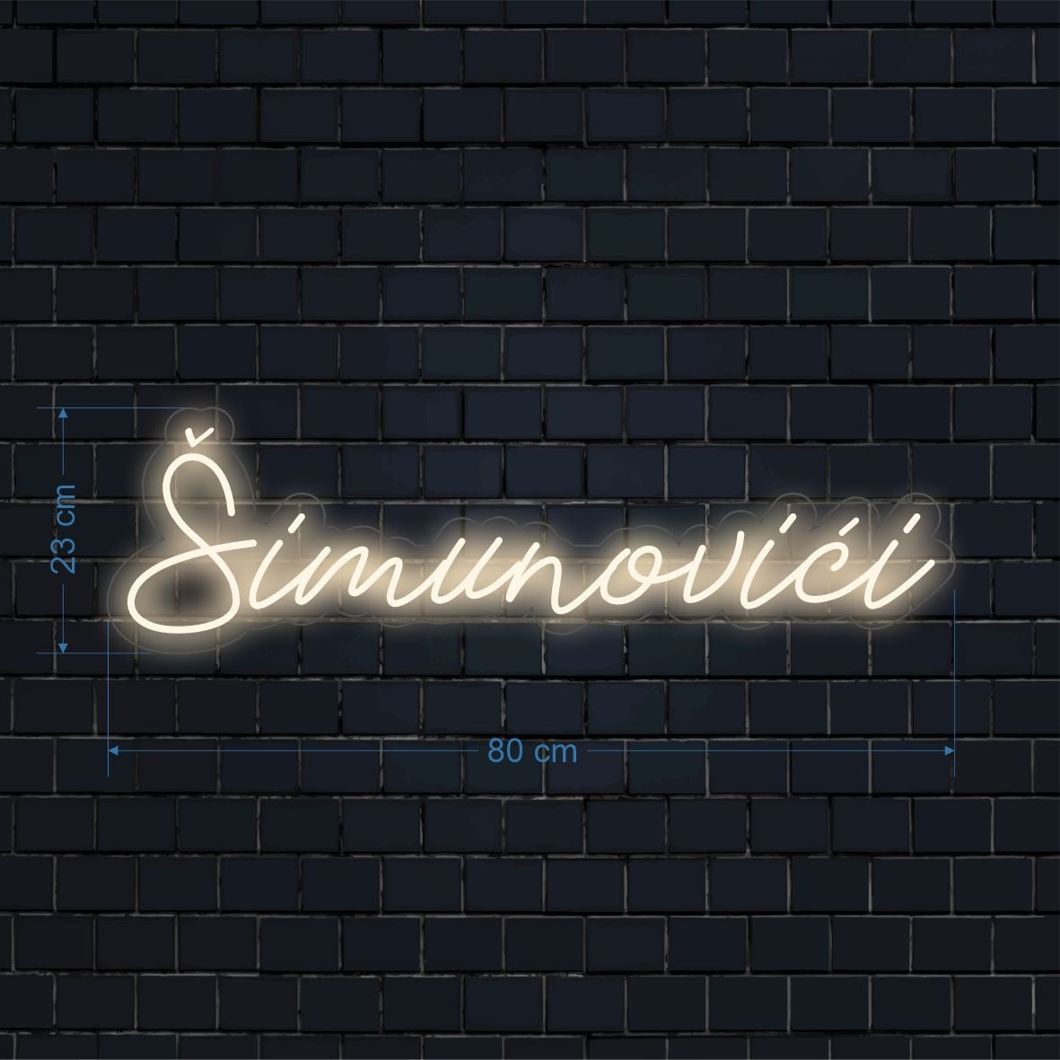 Šimunovići – prilagođeni LED neonski natpis 80 × 23 cm
