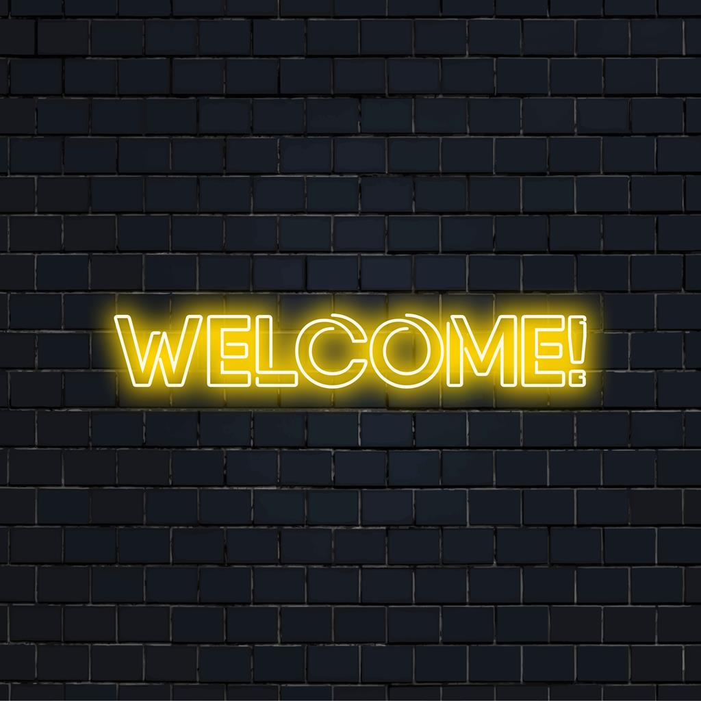 Kleurrijk en uitnodigend LED-neonbord met de tekst 'Welkom!', perfect om elke ruimte een gepersonaliseerde gloed te geven.